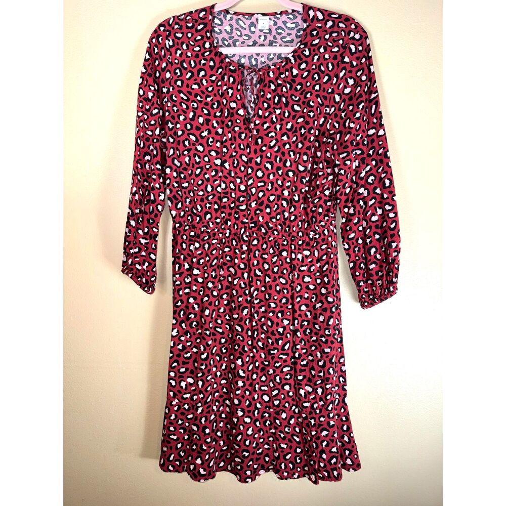 Old Navy Dress, long Sleeves, Rust with black and pale pink leopard spots